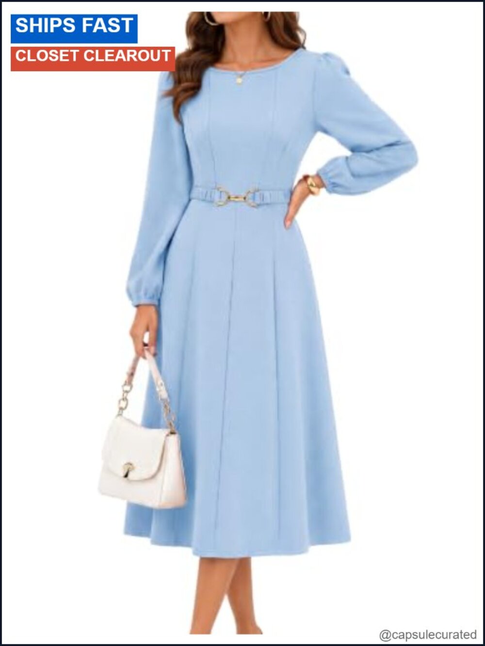 Women's Long Sleeve Midi Dress Semi Formal Wedding Guest A-Line